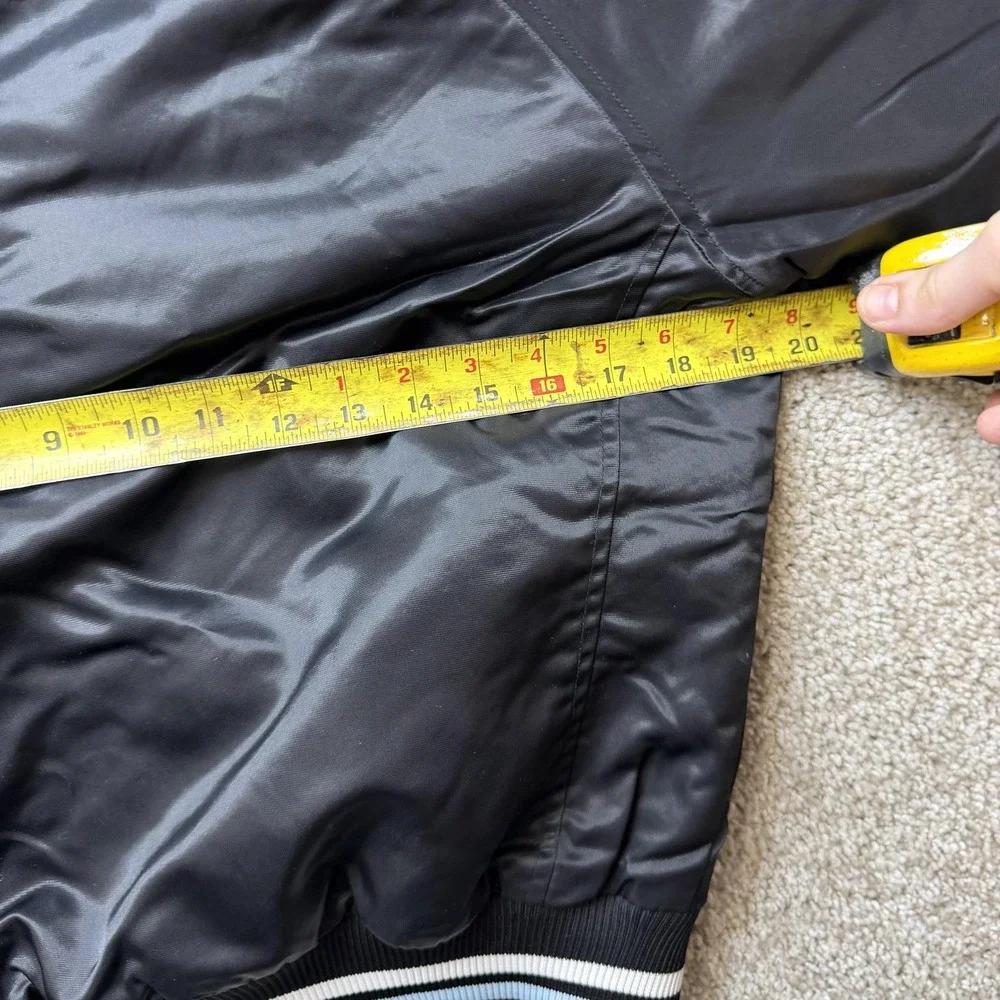 Y2K Southpole Jacket Womens Medium Black Satin Bomber Full Zip Embroidered